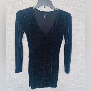 FOREVER 21 Black Multi Color Bodycon Mini Dress SMALL Long Sleeve  Sheer V-Neck
